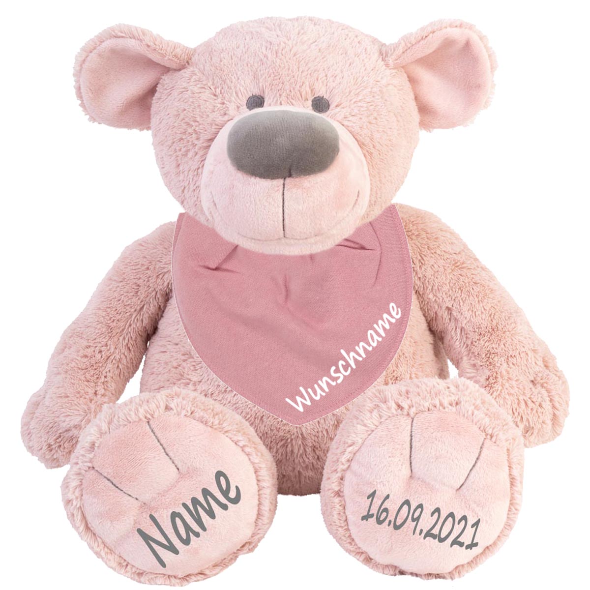 Geschenkset Stofftier Teddybär rosa 40cm + Baby Halstuch Farbwahl personalisiert