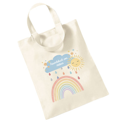 Personalisierte Freundebuch Tasche mit Namen, Baumwolle Stofftasche, Motiv Regenbogen