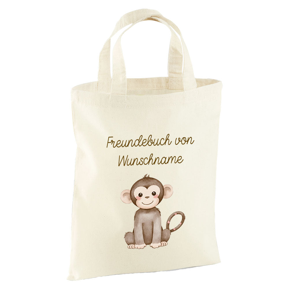 Personalisierte Freundebuch Tasche mit Namen, Baumwolle Stofftasche, Motiv Dschungeltiere