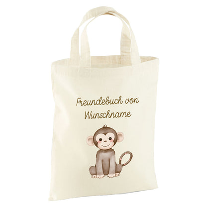 Personalisierte Freundebuch Tasche mit Namen, Baumwolle Stofftasche, Motiv Dschungeltiere