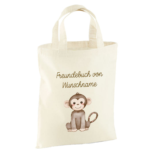 Personalisierte Freundebuch Tasche mit Namen, Baumwolle Stofftasche, Motiv Dschungeltiere