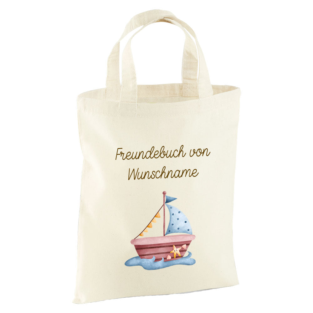 Personalisierte Freundebuch Tasche mit Namen, Baumwolle Stofftasche, Motiv Fahrzeug