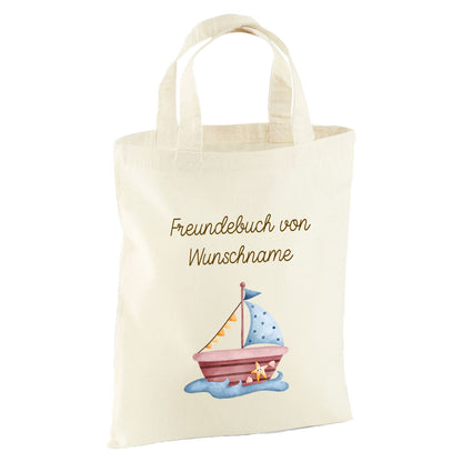 Personalisierte Freundebuch Tasche mit Namen, Baumwolle Stofftasche, Motiv Fahrzeug
