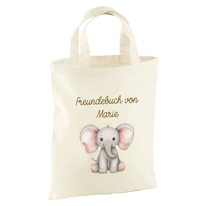 Personalisierte Freundebuch Tasche mit Namen, Baumwolle Stofftasche, Motiv Dschungeltiere