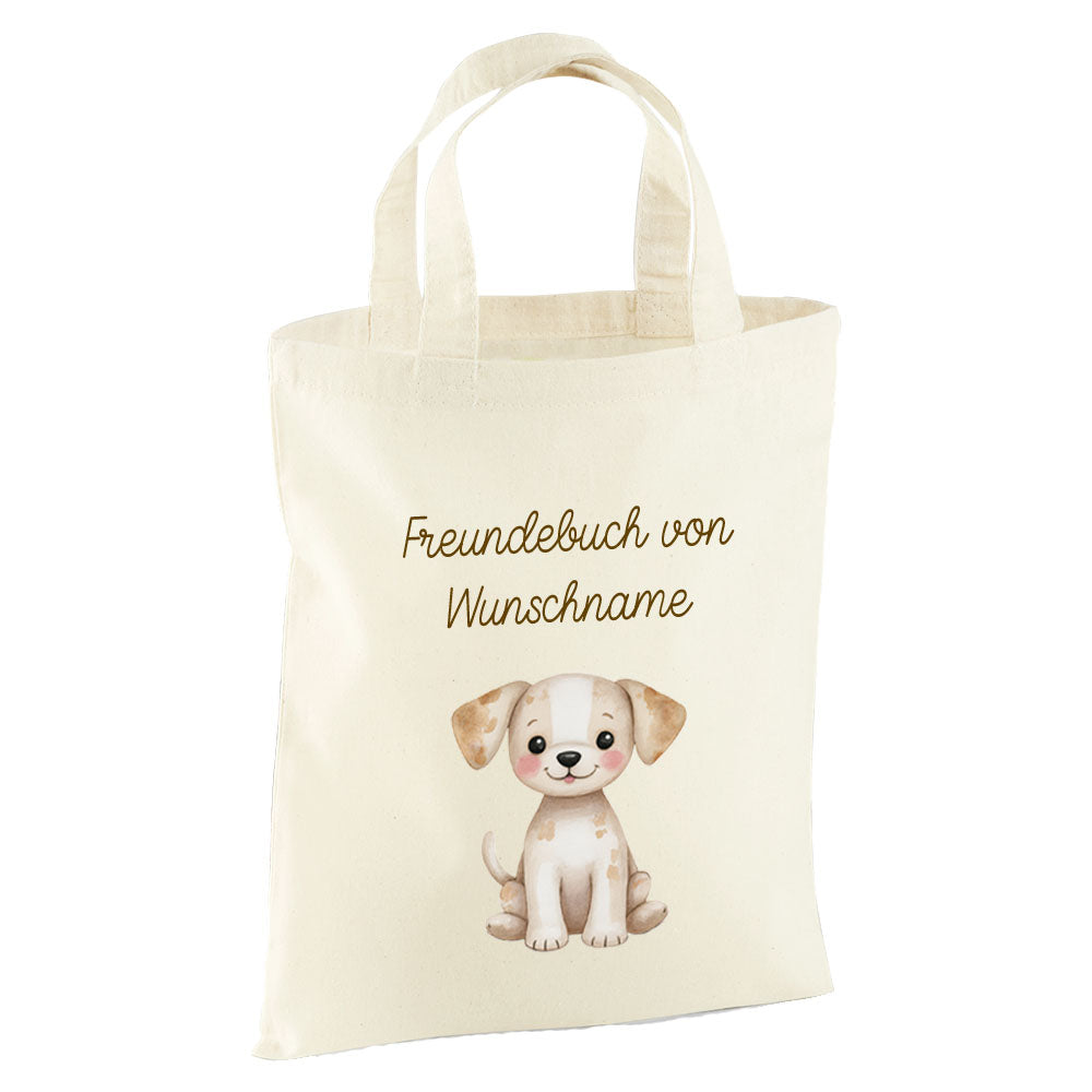Personalisierte Freundebuch Tasche mit Namen, Baumwolle Stofftasche, Motiv Bauernhoftiere