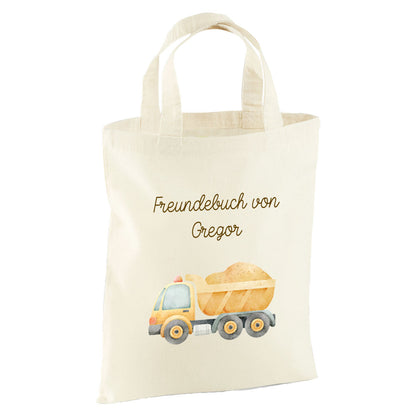 Personalisierte Freundebuch Tasche mit Namen, Baumwolle Stofftasche, Motiv Fahrzeug