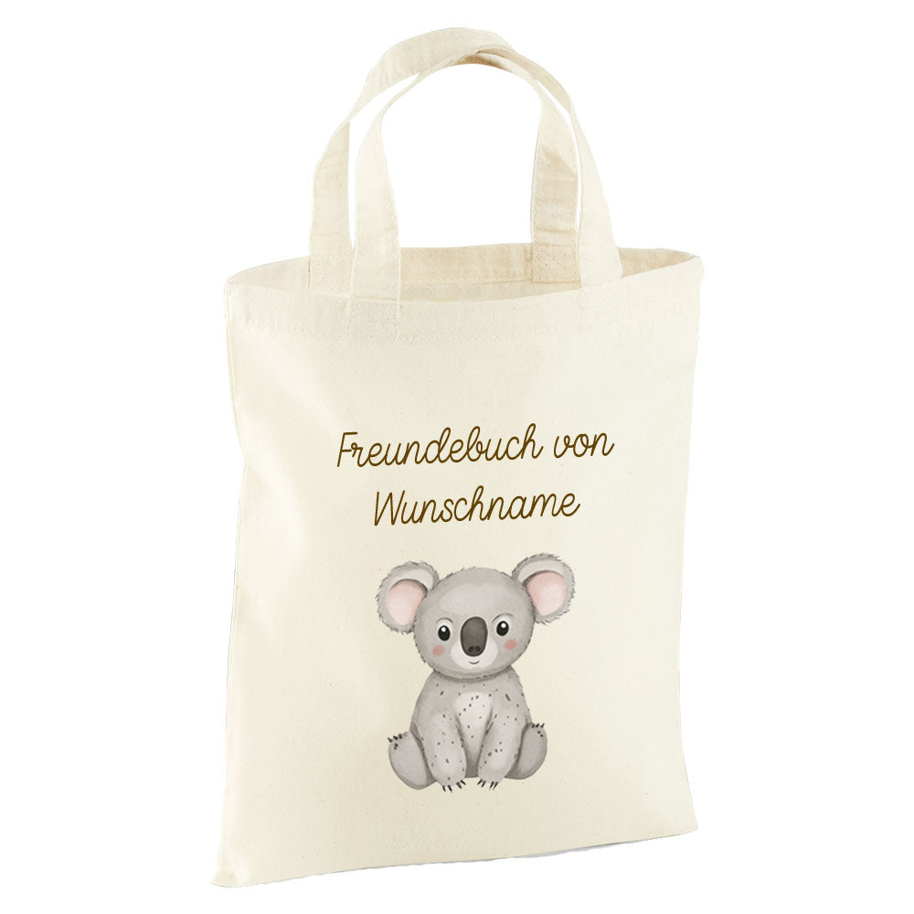 Personalisierte Freundebuch Tasche mit Namen, Baumwolle Stofftasche, Motiv Dschungeltiere