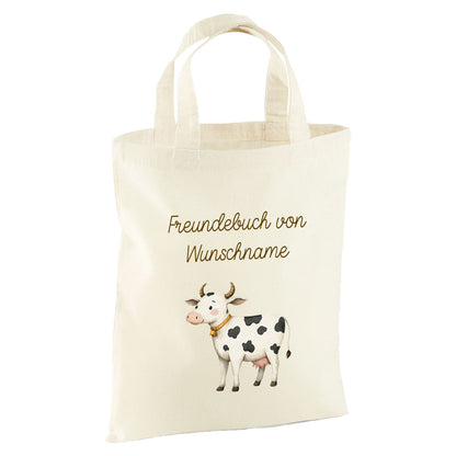 Personalisierte Freundebuch Tasche mit Namen, Baumwolle Stofftasche, Motiv Bauernhoftiere