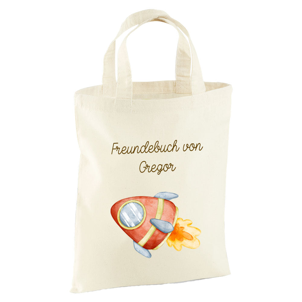 Personalisierte Freundebuch Tasche mit Namen, Baumwolle Stofftasche, Motiv Fahrzeug