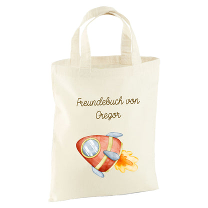 Personalisierte Freundebuch Tasche mit Namen, Baumwolle Stofftasche, Motiv Fahrzeug