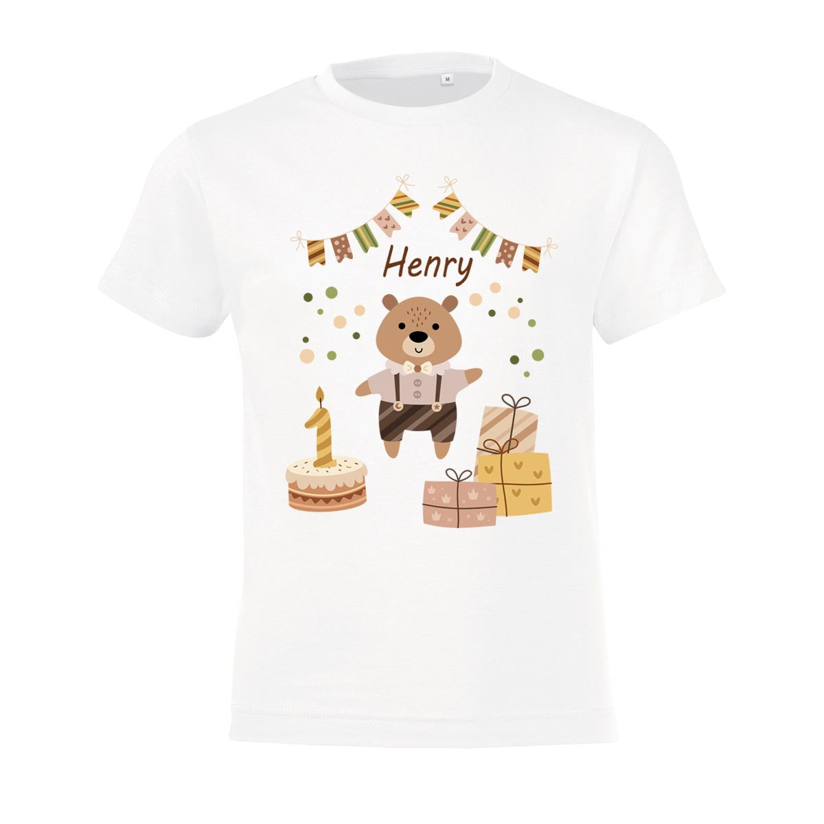 Kinder T-Shirt zum Geburtstag mit Bärmotiv, personalisiert mit Wunschname und Zahl, Geburtstagsshirt aus Baumwolle