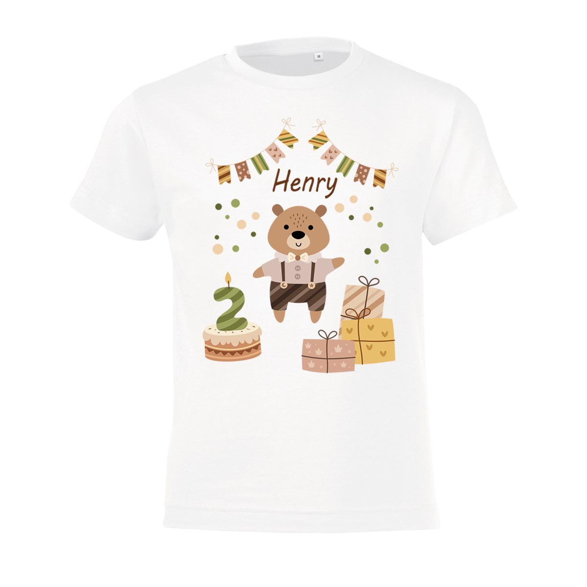 Kinder T-Shirt zum Geburtstag mit Bärmotiv, personalisiert mit Wunschname und Zahl, Geburtstagsshirt aus Baumwolle