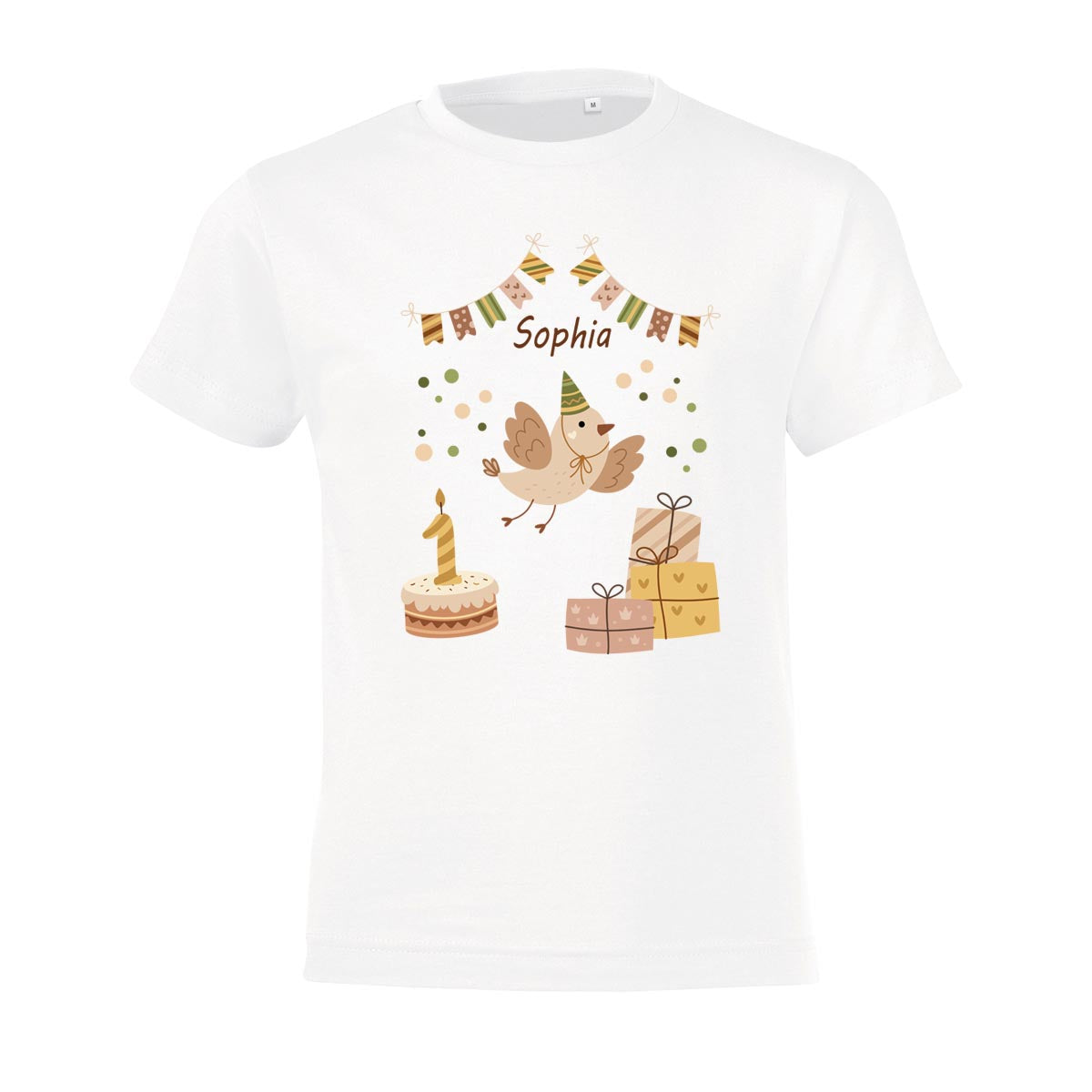 Kinder T-Shirt zum Geburtstag mit Vogelmotiv, personalisiert mit Wunschname und Zahl, Geburtstagsshirt aus Baumwolle
