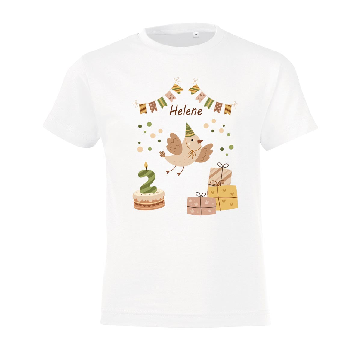 Kinder T-Shirt zum Geburtstag mit Vogelmotiv, personalisiert mit Wunschname und Zahl, Geburtstagsshirt aus Baumwolle