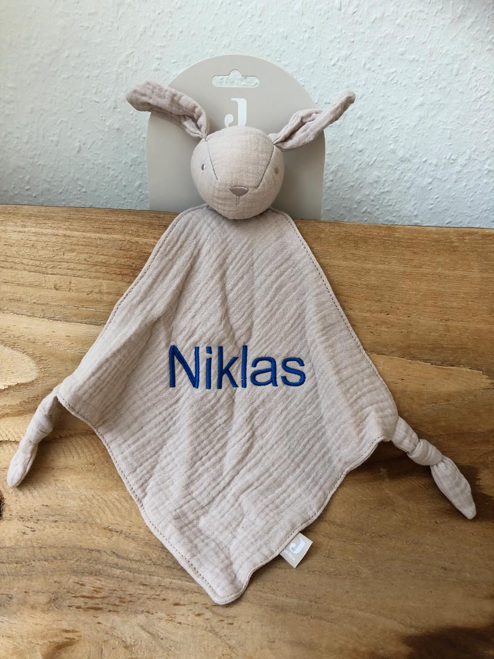 Schnuffeltuch mit Name Bestickt Kuscheltuch personalisiert Tröster Geschenk zur Geburt HASE beige