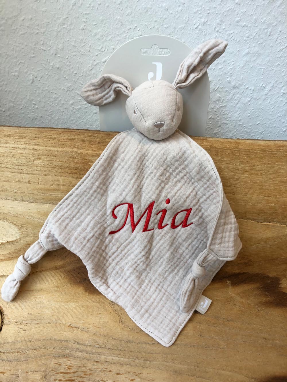 Schnuffeltuch mit Name Bestickt Kuscheltuch personalisiert Tröster Geschenk zur Geburt HASE beige
