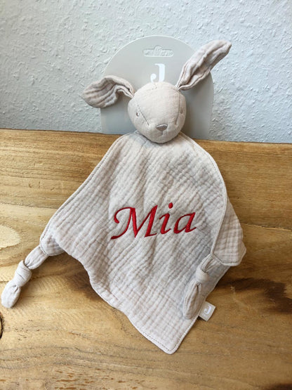 Schnuffeltuch mit Name Bestickt Kuscheltuch personalisiert Tröster Geschenk zur Geburt HASE beige