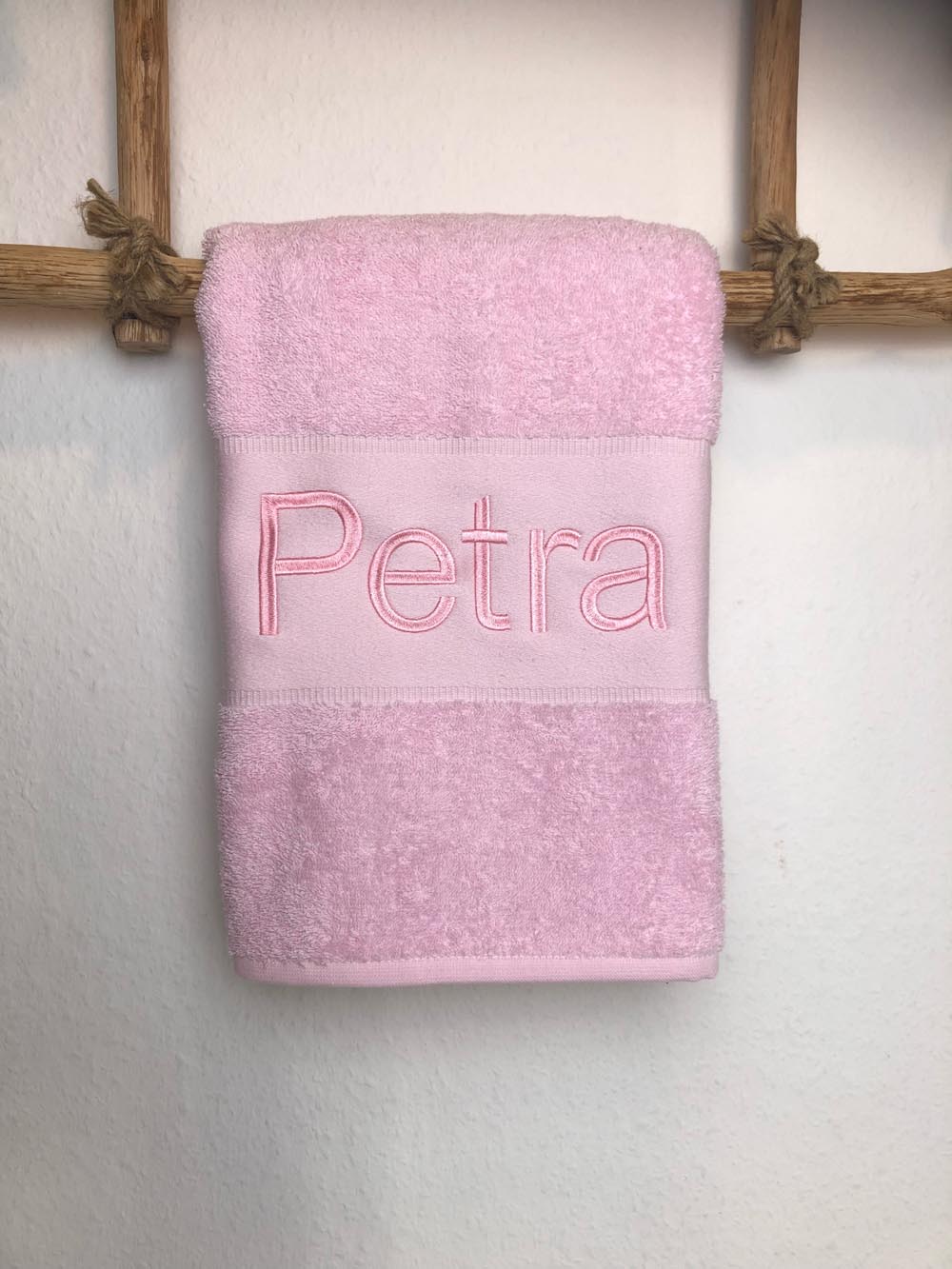 Handtuch Badetuch Badehandtuch aus 100% Baumwolle mit Namen personalisiert Bestickt Rosa