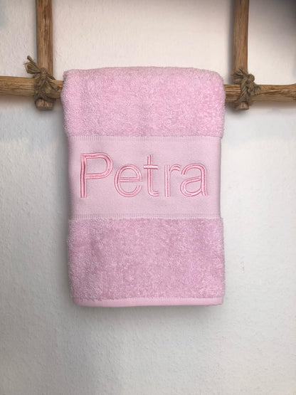 Handtuch Badetuch Badehandtuch aus 100% Baumwolle mit Namen personalisiert Bestickt Rosa