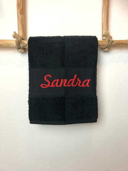 Handtuch Badetuch Badehandtuch aus 100% Baumwolle mit Namen personalisiert Bestickt Schwarz