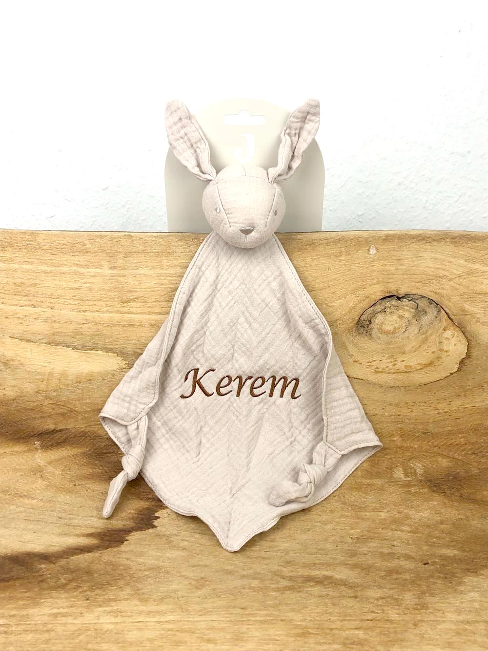 Schnuffeltuch mit Name Bestickt Kuscheltuch personalisiert Tröster Geschenk zur Geburt HASE beige