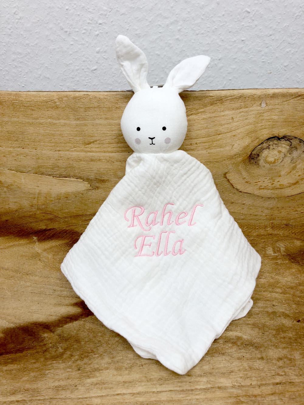 Baby Schnuffeltuch aus Musselin mit Namen bestick Hase