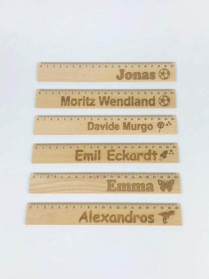 Personalisiertes Lineal zur Einschulung mit Name & Motiv graviert - 20cm Holzlineal Geschenk für Schulanfänger Pusteblume