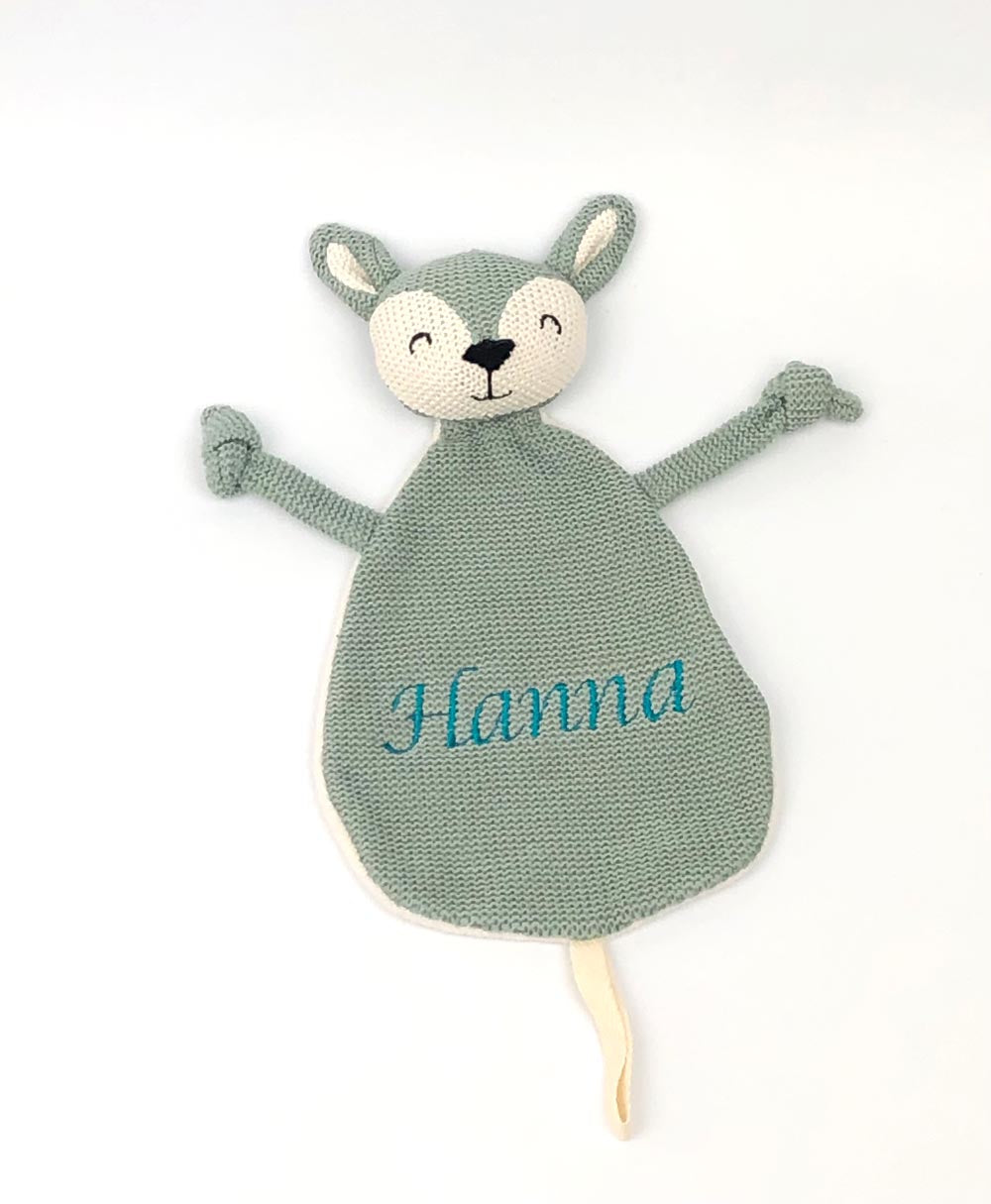 Schnuffeltuch mit Name Bestickt Kuscheltuch personalisiert Tröster Geschenk zur Geburt REH Salbei