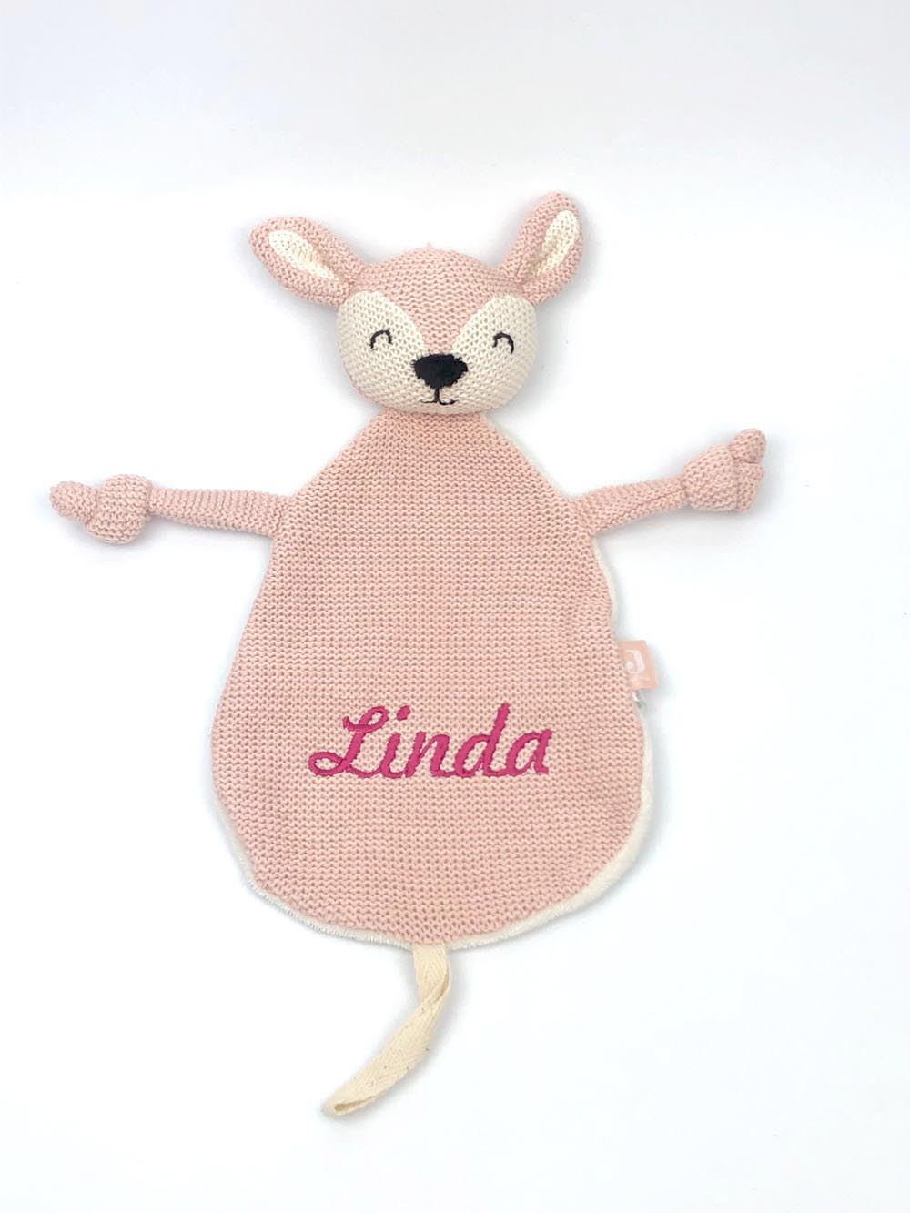 Schnuffeltuch mit Name Bestickt Kuscheltuch personalisiert Tröster Geschenk zur Geburt REH rosa