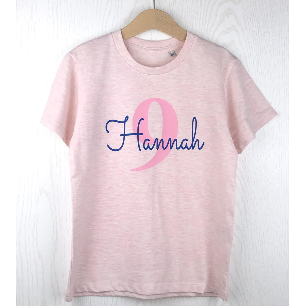 GEBURTSTAGSSHIRT für Baby und Kind mit Namen personalisiert T-Shirt aus Baumwolle Rosa meliert
