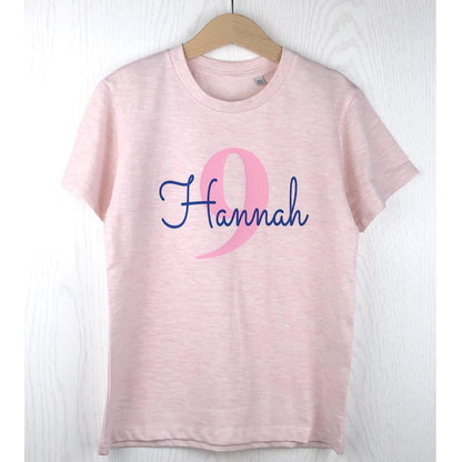 GEBURTSTAGSSHIRT für Baby und Kind mit Namen personalisiert T-Shirt aus Baumwolle Rosa meliert