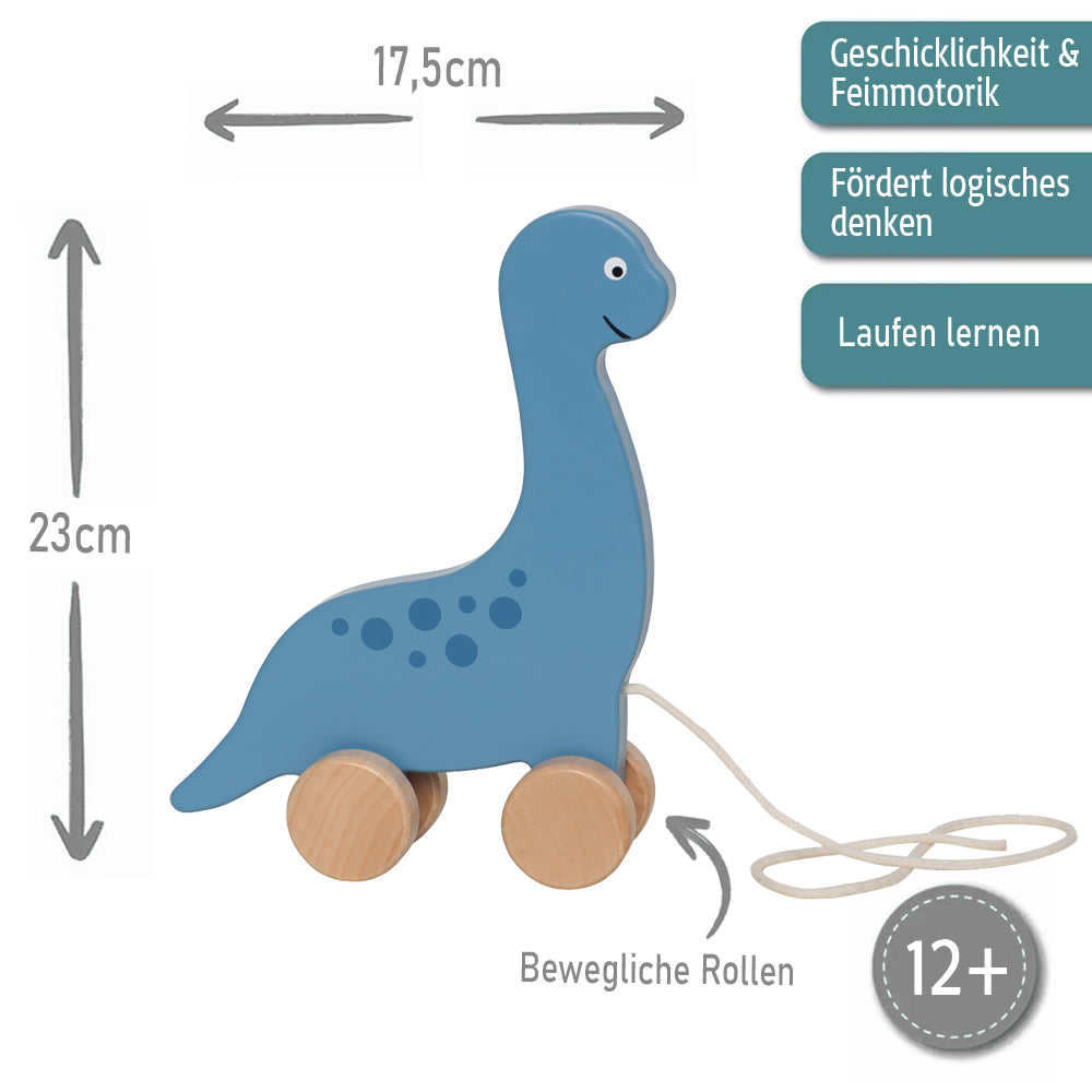 Nachziehtier aus Holz personalisiert mit Name des Kindes Gravur Holzspielzeug Ziehtier Dinosaurier ab 12 Monaten