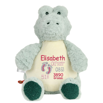 Personalisiertes Stofftier Alligator Kuscheltier Bestickt Plüschtier zur Geburt Stickmotiv Füßchen
