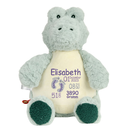 Personalisiertes Stofftier Alligator Kuscheltier Bestickt Plüschtier zur Geburt Stickmotiv Füßchen