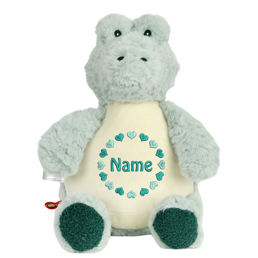 Personalisiertes Stofftier Alligator Kuscheltier Bestickt Plüschtier zur Geburt Stickmotiv Herzkreis