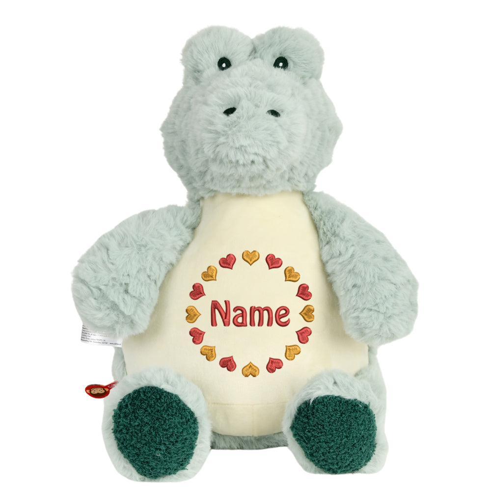 Personalisiertes Stofftier Alligator Kuscheltier Bestickt Plüschtier zur Geburt Stickmotiv Herzkreis