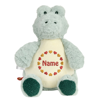 Personalisiertes Stofftier Alligator Kuscheltier Bestickt Plüschtier zur Geburt Stickmotiv Herzkreis