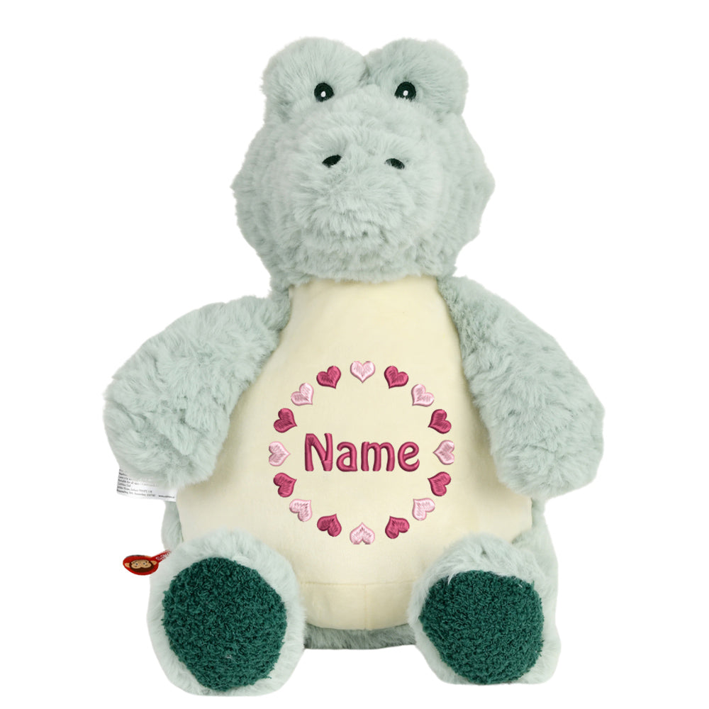 Personalisiertes Stofftier Alligator Kuscheltier Bestickt Plüschtier zur Geburt Stickmotiv Herzkreis