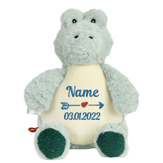 Personalisiertes Stofftier Alligator Kuscheltier Bestickt Plüschtier zur Geburt Stickmotiv Name und Datum