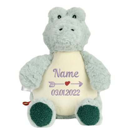 Personalisiertes Stofftier Alligator Kuscheltier Bestickt Plüschtier zur Geburt Stickmotiv Name und Datum