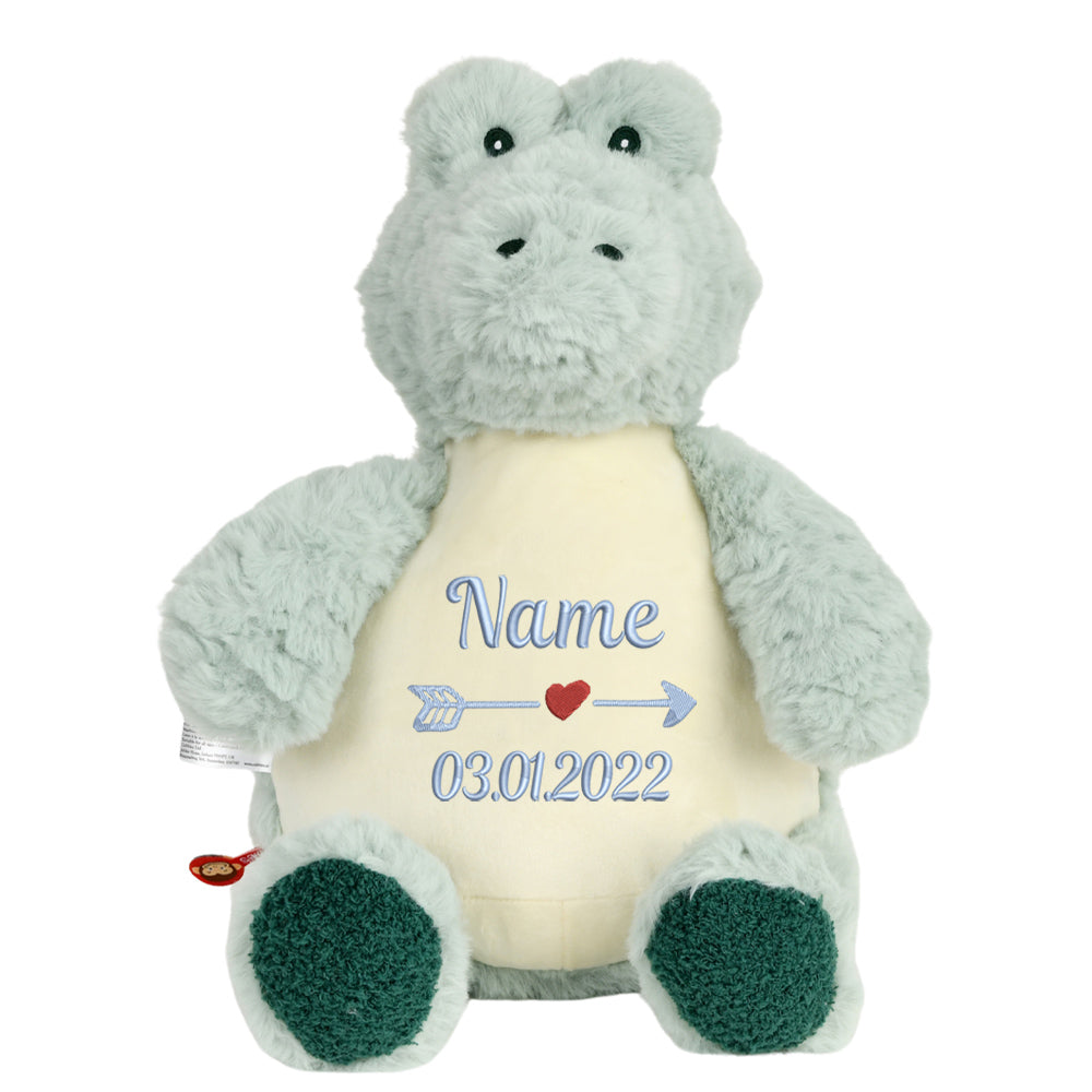 Personalisiertes Stofftier Alligator Kuscheltier Bestickt Plüschtier zur Geburt Stickmotiv Name und Datum