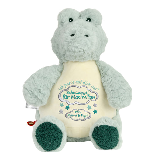 Personalisiertes Stofftier Alligator Kuscheltier Bestickt Plüschtier zur Geburt Stickmotiv Schutzengel