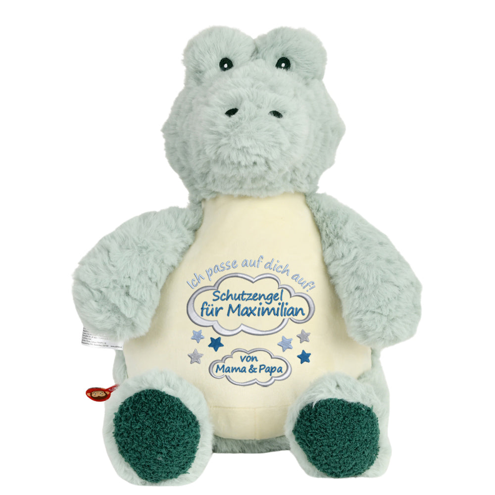 Personalisiertes Stofftier Alligator Kuscheltier Bestickt Plüschtier zur Geburt Stickmotiv Schutzengel