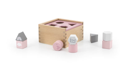 Formenspiel Sortierbox aus Holz rosa personalisiert mit Name und Datum Baby Geschenk mit Gravur
