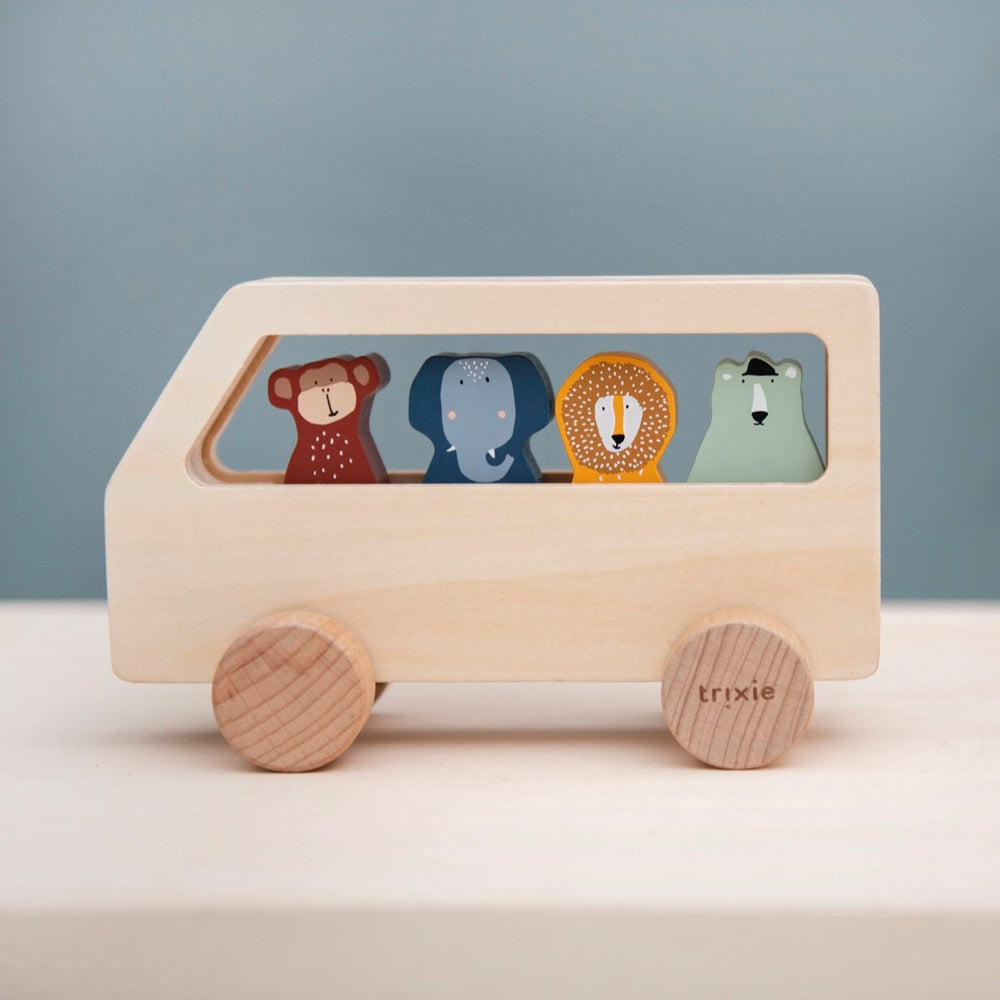 Spielbus Holz PERSONALISIERT mit Name graviert Motorikspielzeug Spielauto ab 18 Monate