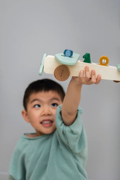 PERSONALISIERTES Spielflugzeug aus Holz mit Name graviert Motorikspielzeug Holzflugzeug ab 18 Monate