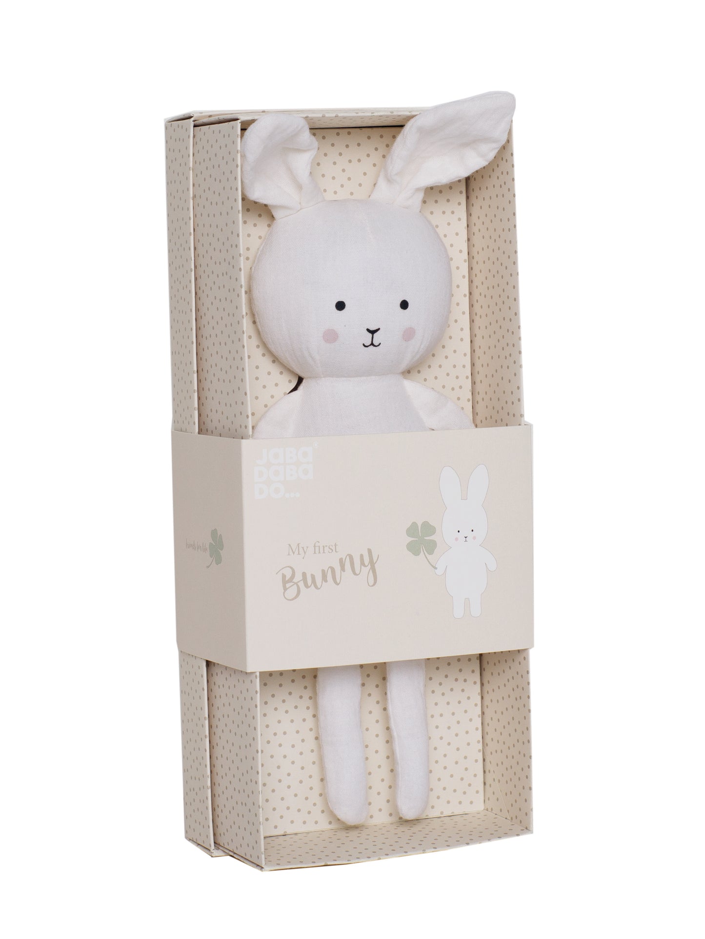 Stofftier aus Musselin mit Name personalisiert in Geschenkverpackung Hase