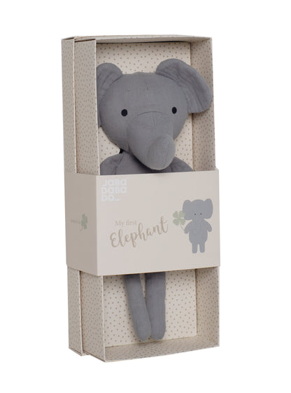 Stofftier aus Musselin mit Name personalisiert in Geschenkverpackung Elefant