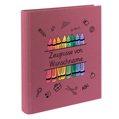 Zeugnismappe mit Namen personalisiert aus Leinen Schulkind Geschenk zur Einschulung Motiv Stifte