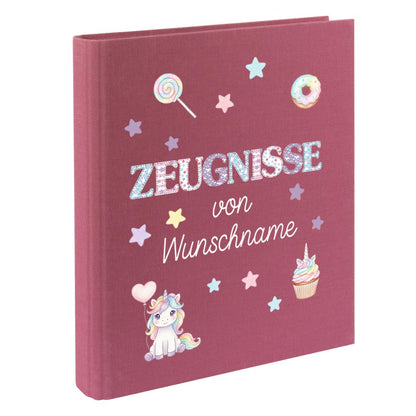Personalisierte Zeugnismappe – mit Schriftzug Zeugnisse – Ordner A4 für Zeugnisse, Geschenk zur Einschulung Einhorn